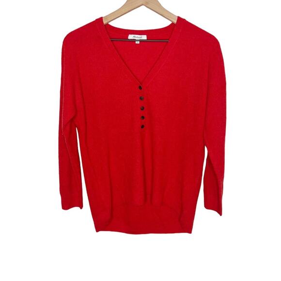 MADEWELL Women's XS Asherton Oversized Thermal Henley Sweater Wool Alpaca Red - Picture 2 of 16